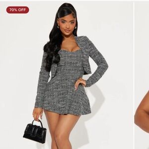 Chic Gray Tweed Women's Dress
